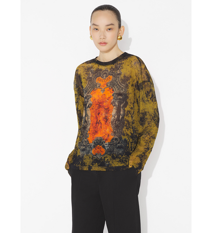 THE OVERSIZED MEDAILLON CREWNECK TOP BLACK/KHAKI/ORANGE