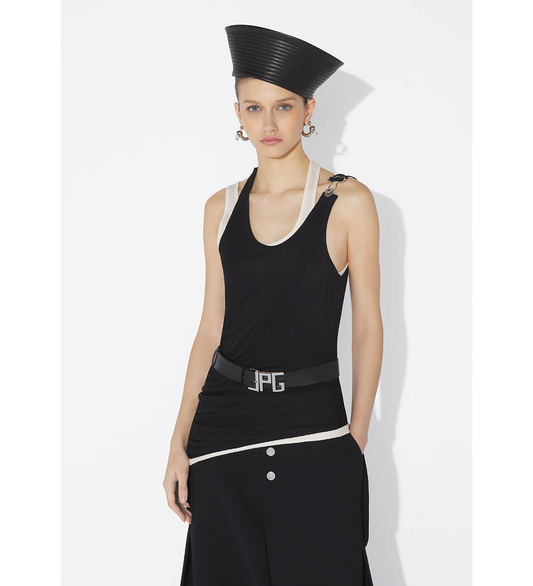 THE DRAPED DOUBLE LAYER TANK TOP BLACK/ECRU