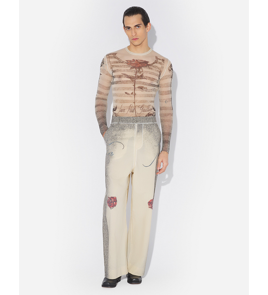 THE MULTI-TATTOO TAILORED PANTS ECRU/BLACK/RED
