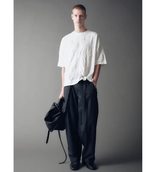 REN PINSTRIPE BELTED TUCK TROUSERS GREY