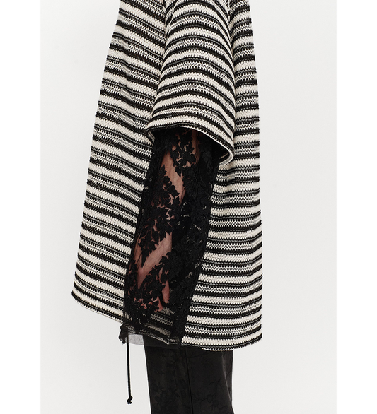 DOUBLE LAYERED SLEEVES PULLOVER BLACK/YVORY