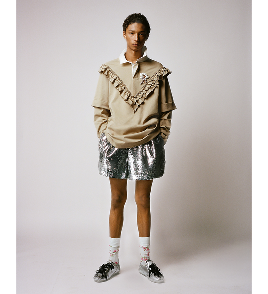 RUFFLE FRILL RUGBY SHIRT SAND/OPAQUE/CLEAR