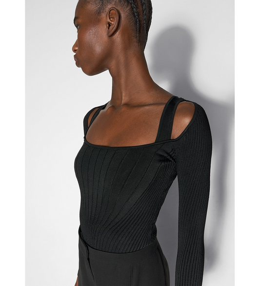 RIB LONG SLEEVE BODYSUIT BLACK
