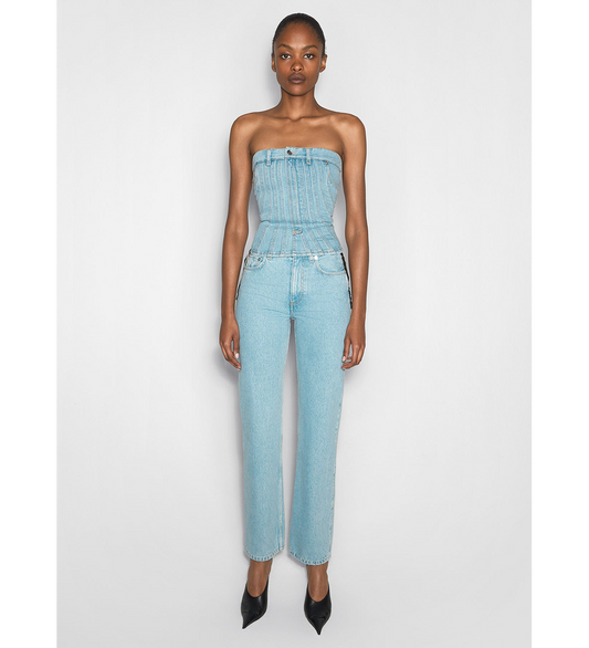 LACED-UP STRAIGHT LEG JEANS MEDIUM BLUE