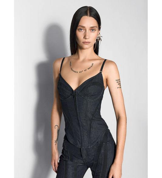 LINGERIE DENIM TOP BLUE/BLACK