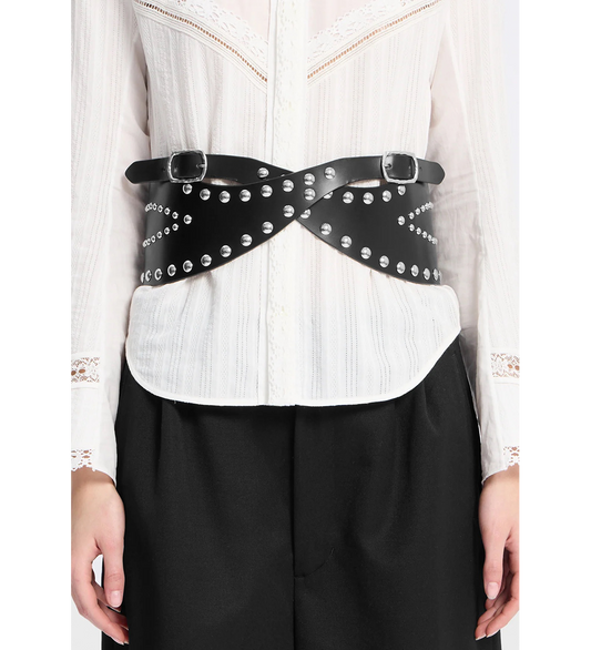 NIZA 12CM CORSET BELT WITH STUDS BLACK