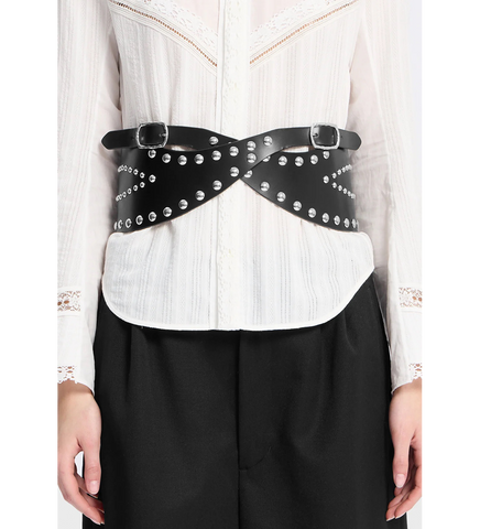 NIZA 12CM CORSET BELT WITH STUDS BLACK