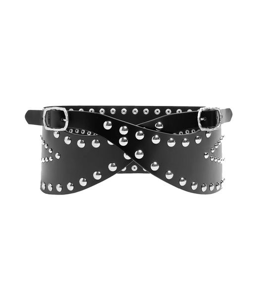NIZA 12CM CORSET BELT WITH STUDS BLACK