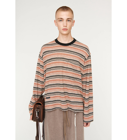 CREW NECK PULLOVER TAUPE STRIPES