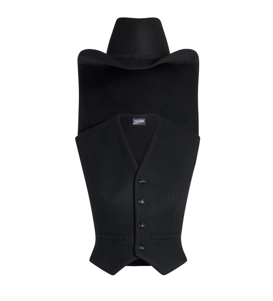 TAILORING GILET WITH ATTACHED HAT BLACK
