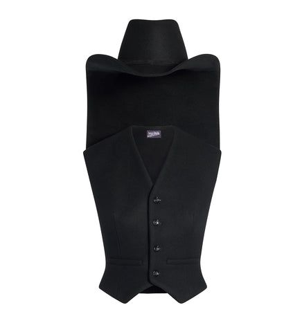 TAILORING GILET WITH ATTACHED HAT BLACK