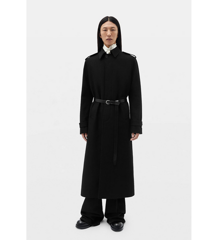 WILMER CAR COAT WITH LEATHER BELT BLACK