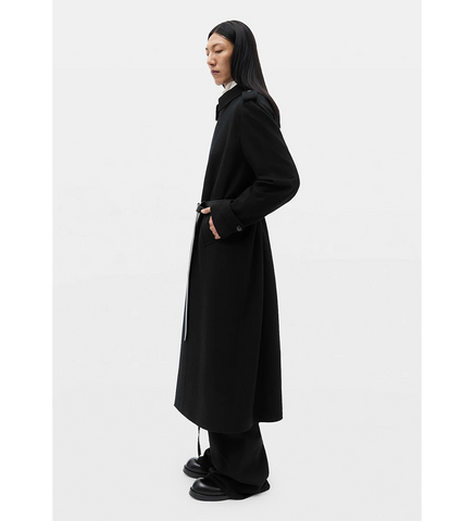 WILMER CAR COAT WITH LEATHER BELT BLACK