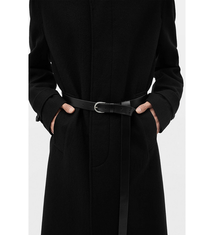 WILMER CAR COAT WITH LEATHER BELT BLACK
