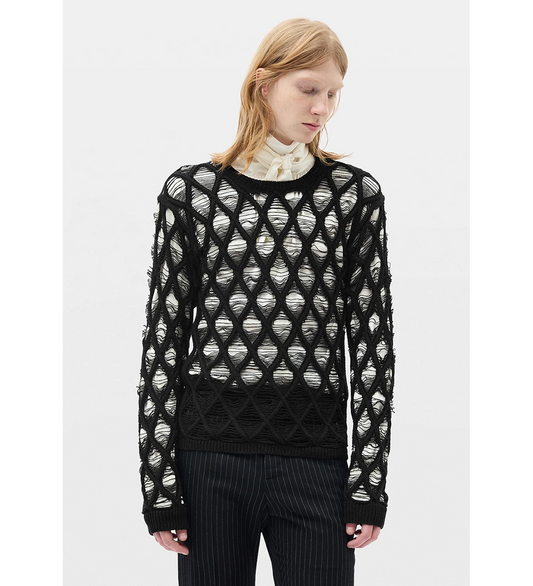 CARLOS DIAMOND STITCH CREWNECK SWEATER BLACK