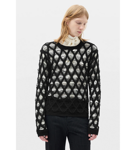 CARLOS DIAMOND STITCH CREWNECK SWEATER BLACK