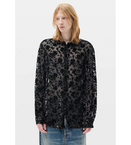 ANDRE CLASSIC SHIRT ROSES DEVORÉ VELVET BLACK