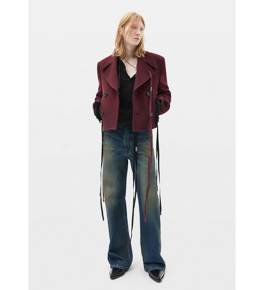 MODEST 5-POCKETS RELAXED FLARED TROUSERS DEEP BLUE