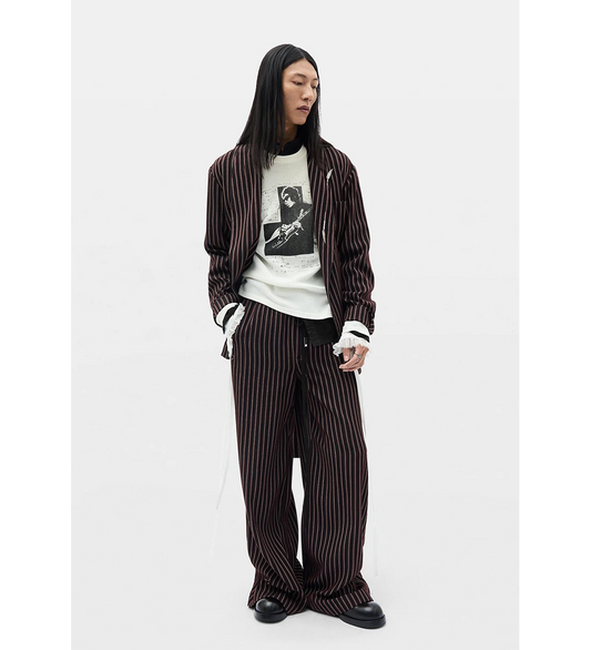 GERRY LOUNGE PANTS PINSTRIPE BLACK/MAHOGANY/IVORY