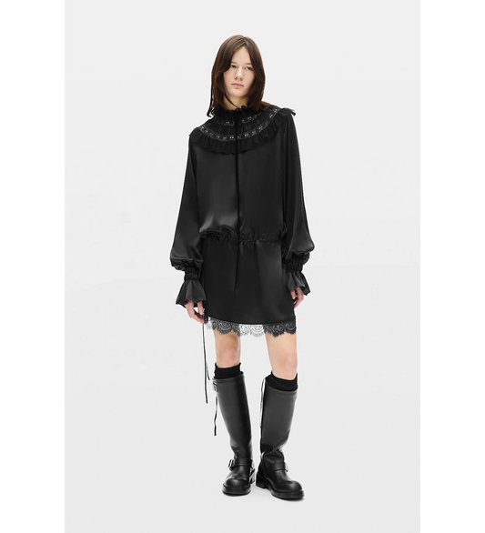 ARMIDA RUFFLE COLLAR MINI DRESS BLACK