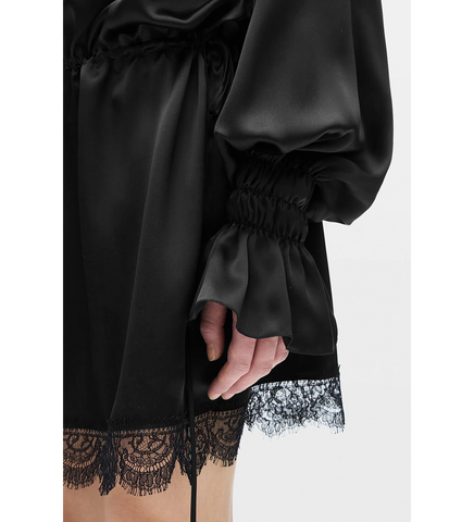 ARMIDA RUFFLE COLLAR MINI DRESS BLACK
