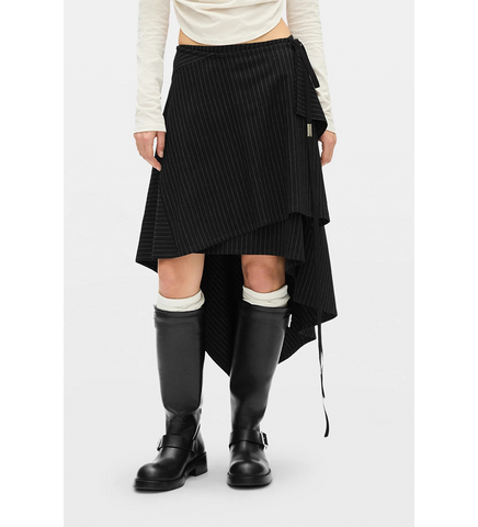 BIRIT ASYMMETRICAL WRAP SKIRT BLACK/GREY