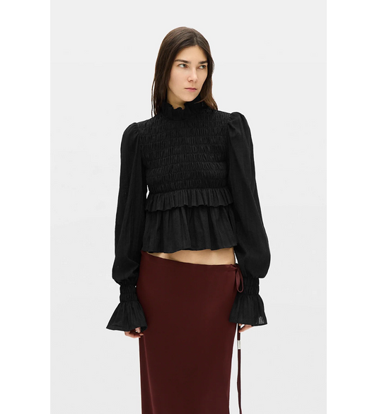 SASA LONG SLEEVE RUFFLED TOP BLACK