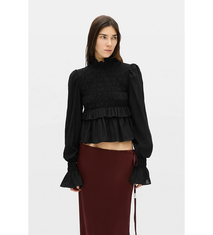 SASA LONG SLEEVE RUFFLED TOP BLACK