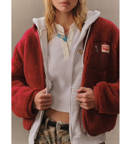 ZIP UP SHERPA JACKET RED