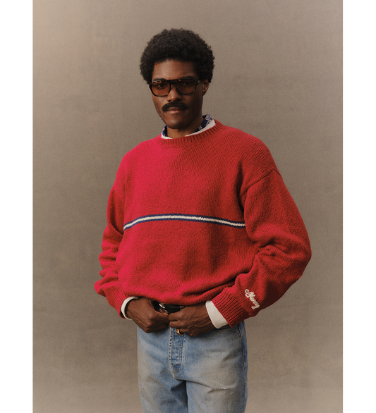 STRIPED KNIT CREW RED
