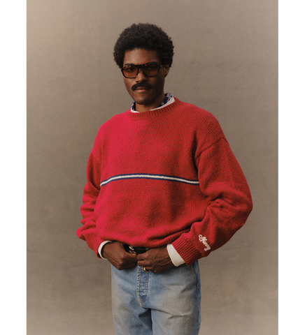 STRIPED KNIT CREW RED