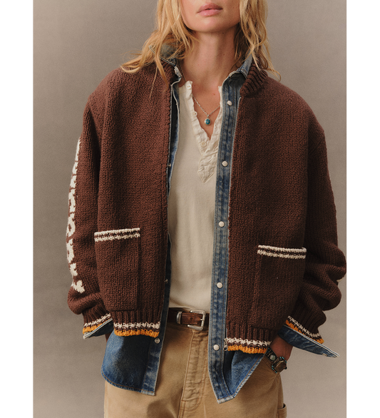 KNIT ZIP BOMBER BROWN