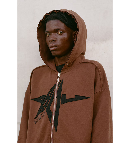 BLACK DISTRESSED ZIP UP BROWN