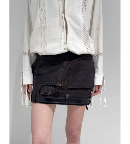 MINI LEATHER SKIRT BROWN