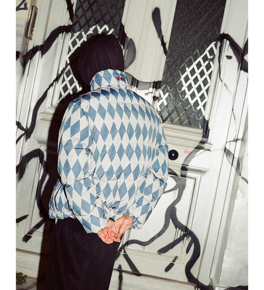 CARD SUITE PUFFER JACKET BLUE PRINT