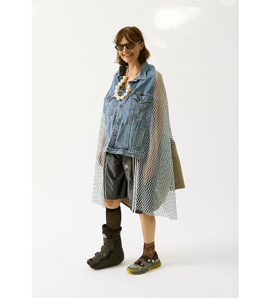 JACKET INSERT SHORT DENIM/PALE OLIVE/WIRE MESH