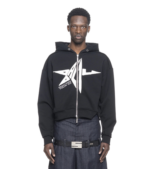 BLACK DISTRESSED ZIP UP BLACK