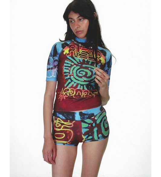 SHORT SLEEVE RASH GUARD BLUE/BROWN