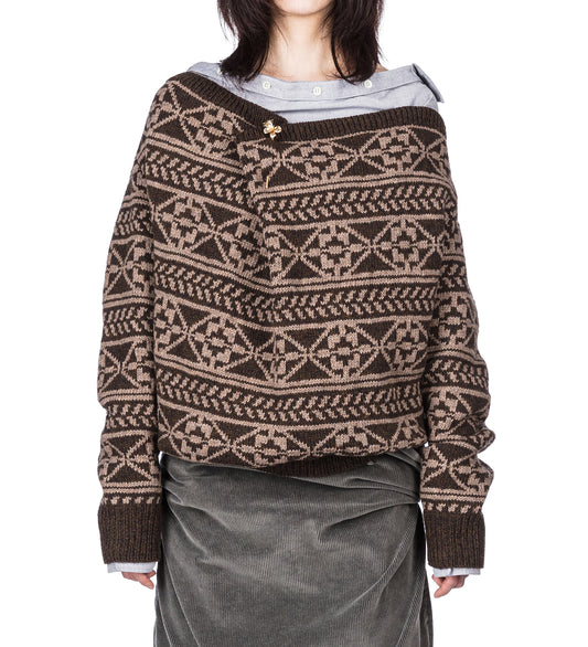 HAND KNIT PULLOVER SWEATER BROWN