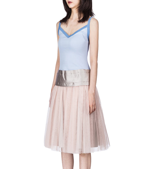 SINGLET PROM DRESS BLUE/PEACH/GREY