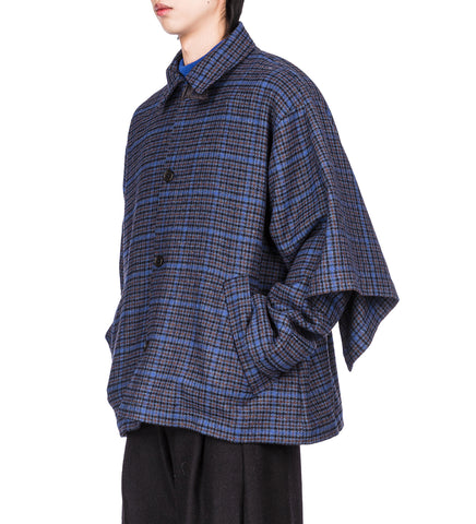 UNCUT JACKET BLUE WOOL CHECKS