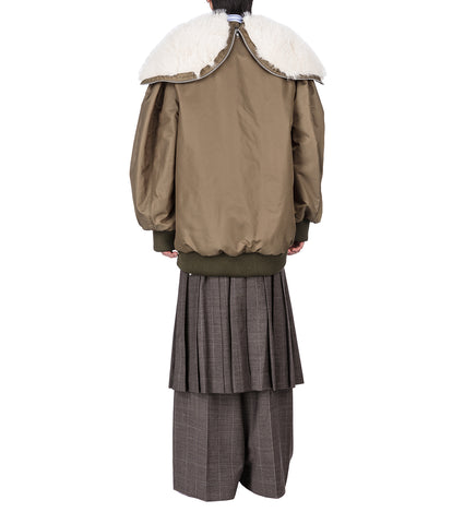 OVERSIZED SPLIT FAUX FUR HOOD BOMBER JACKET KHAKI/BLONDE