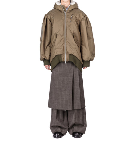 OVERSIZED SPLIT FAUX FUR HOOD BOMBER JACKET KHAKI/BLONDE