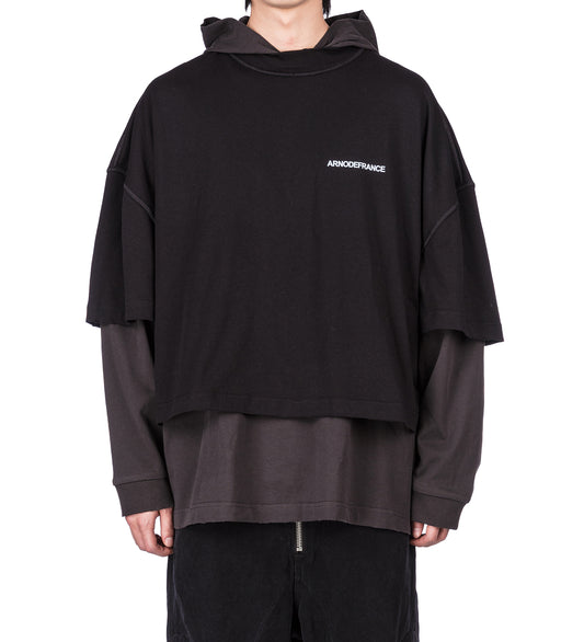 HOODED TEE OVERLAPPED BLACK
