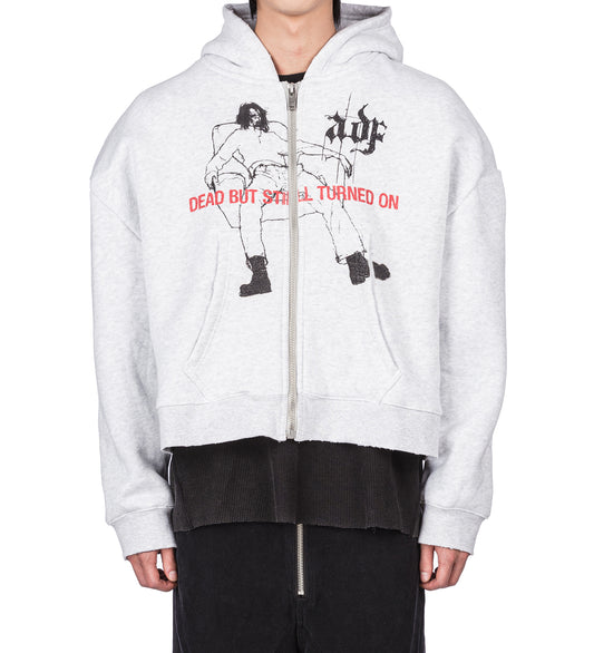 ZIP HOODIE DEAD BUT STILL TURNED ON HEATHER GREY
