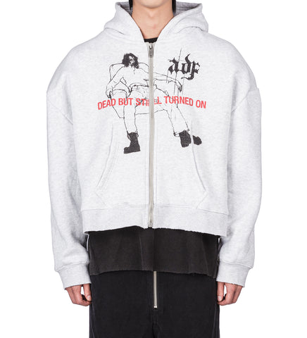 ZIP HOODIE DEAD BUT STILL TURNED ON HEATHER GREY