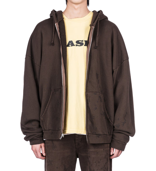 ZIP UP PAINTER HOODIE BROWN