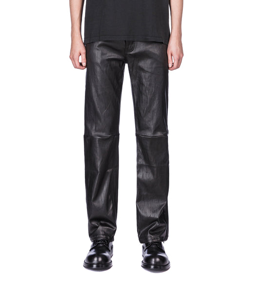 LEATHER STRAIGHT PANTS BLACK