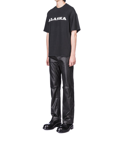 LEATHER STRAIGHT PANTS BLACK