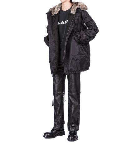 LEATHER STRAIGHT PANTS BLACK